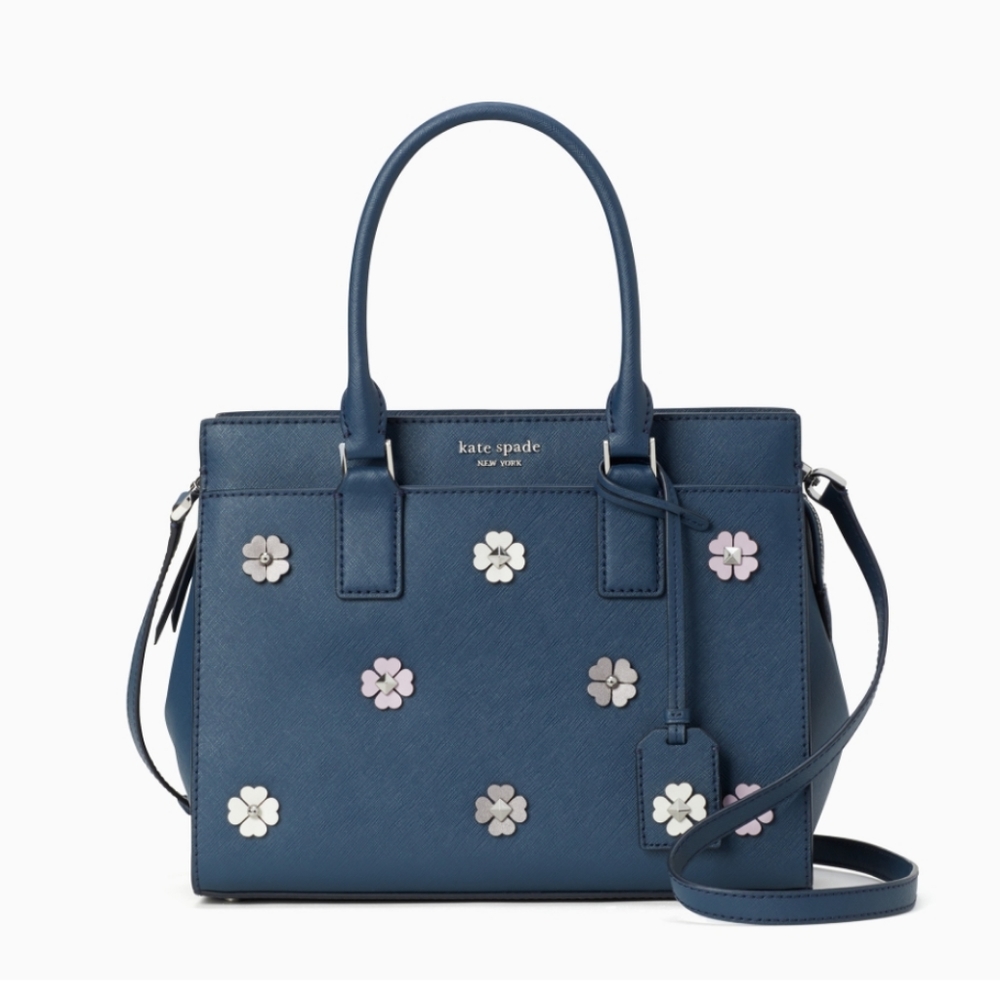 kate spade navy blue floral-appliqué satchel